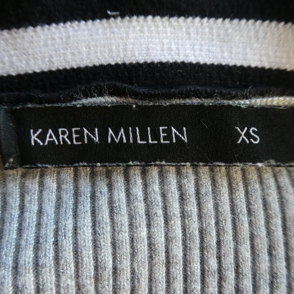Karen Millen Gray Ribbed Knit Pullover Sweater Black White V Neck Fitted XS - Picture 5 of 6